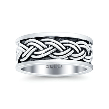 Celtic Weave Crisscross Infinity Oxidized Band Solid 925 Sterling Silver Thumb Ring (8mm)
